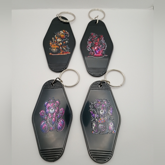 Motel Keychain Custom Retro Styled Lot Of 4 Halloween Teddy Bear Keyrings - Picture 1 of 3